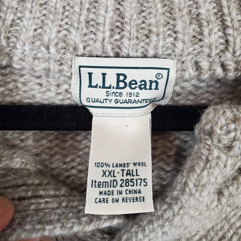 L.L. Bean Mens‎ Sweater 2XL Tall Tan Knitted Henley Neck Lambswool 285175